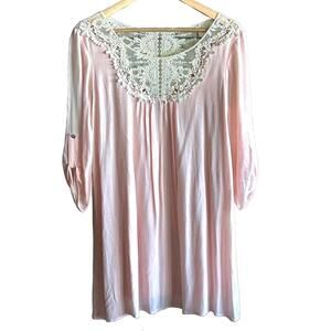 Lovely Day Dress S/M Light Pink Embroidered Neckline 3/4 Sleeve Cottage